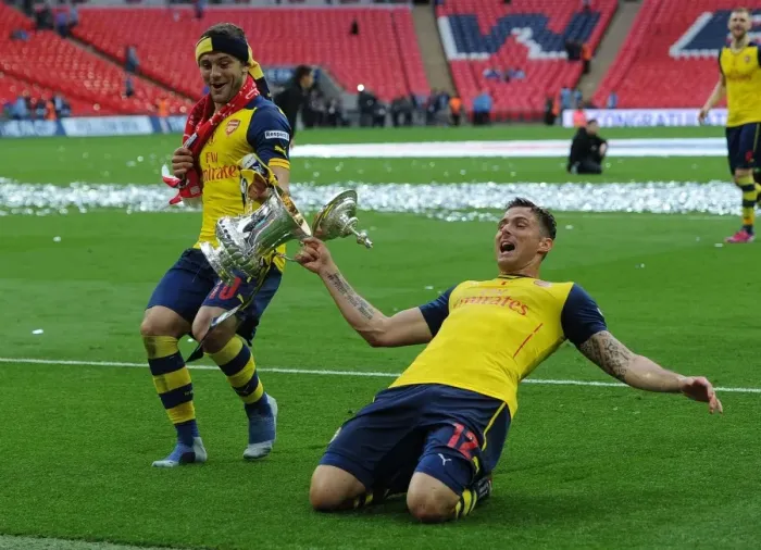 Framed Print : Arsenal's Olivier Giroud and Jack Wilshere Celebrate FA Cup Victory Framed Print : Arsenal's Olivier Giroud and Jack Wilshere Celebrate FA Cup Victory