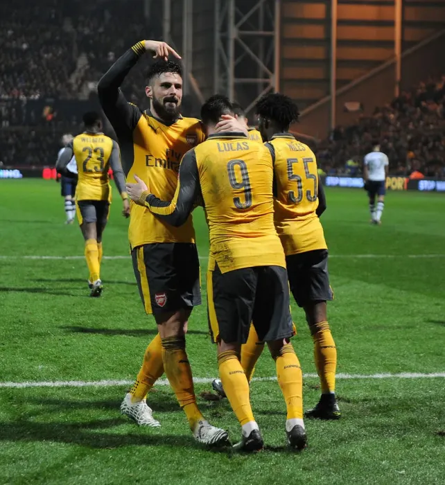 Framed Print : Arsenal's Olivier Giroud and Lucas Perez Celebrate Goals Against Preston North End in FA Cup Third Round Framed Print : Arsenal's Olivier Giroud and Lucas Perez Celebrate Goals Against Preston North End in FA Cup Third Round