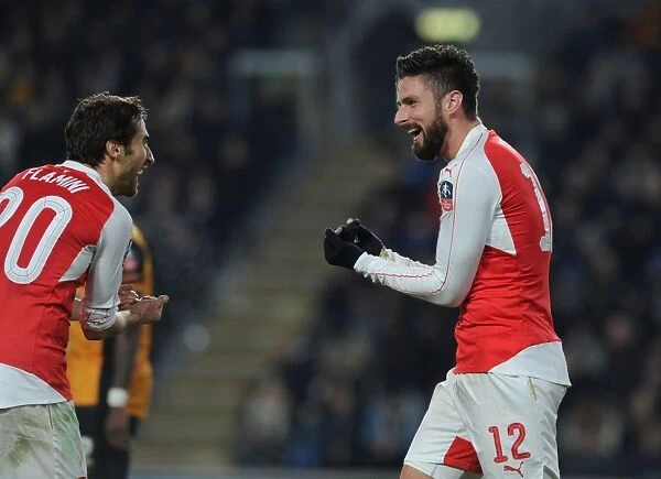 Arsenal's Olivier Giroud and Mathieu Flamini Celebrate FA Cup Goals Against Hull City