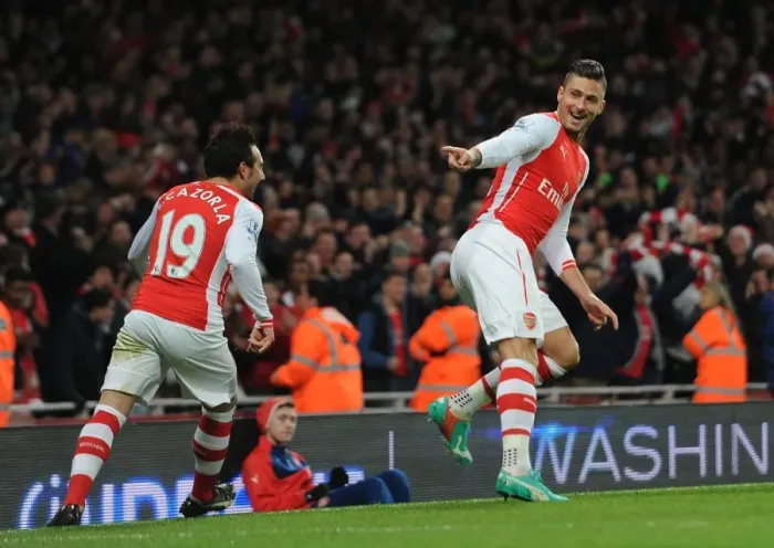 Framed Print : Arsenal's Olivier Giroud and Santi Cazorla Celebrate First Goal vs. Newcastle United (2014 / 15)