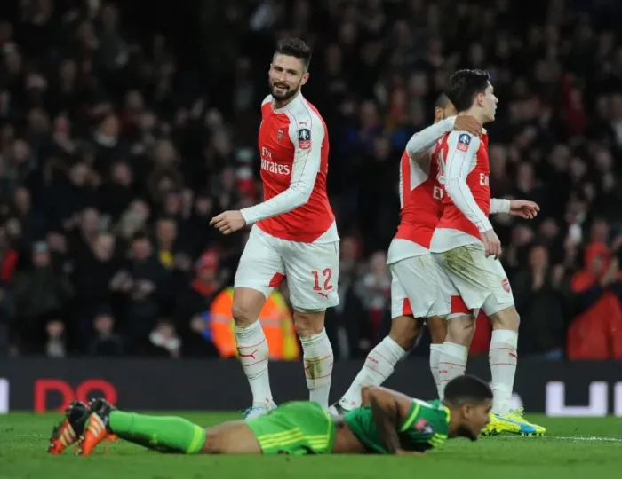 Framed Print : Arsenal's Olivier Giroud Scores Hat-trick in FA Cup Victory over Sunderland Framed Print : Arsenal's Olivier Giroud Scores Hat-trick in FA Cup Victory over Sunderland