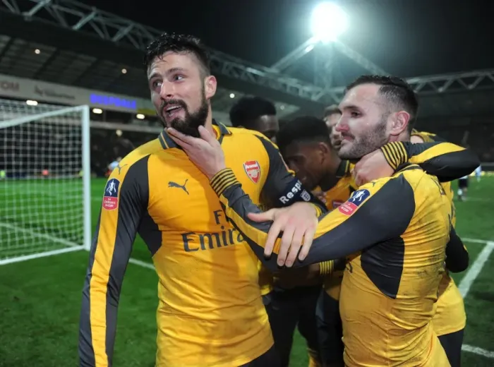 Framed Print : Arsenal's Olivier Giroud Scores Second Goal Against Preston North End in FA Cup Third Round