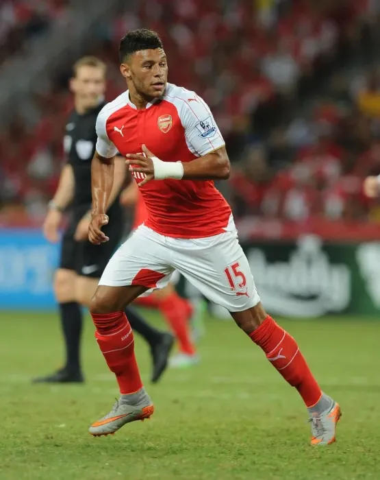 Framed Print : Arsenal's Oxlade-Chamberlain in Action Against Everton at 2015 Asia Trophy in Singapore