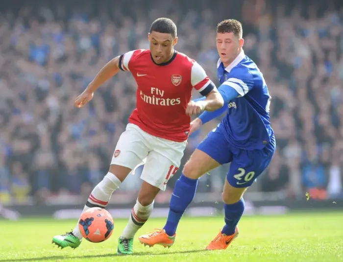 Framed Print : Arsenal's Oxlade-Chamberlain Clashes with Everton's Barkley in FA Cup Quarter-Final Framed Print : Arsenal's Oxlade-Chamberlain Clashes with Everton's Barkley in FA Cup Quarter-Final