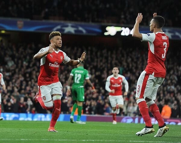 Arsenal's Oxlade-Chamberlain and Gibbs Celebrate Goals Against Ludogorets in 2016-17 Champions League