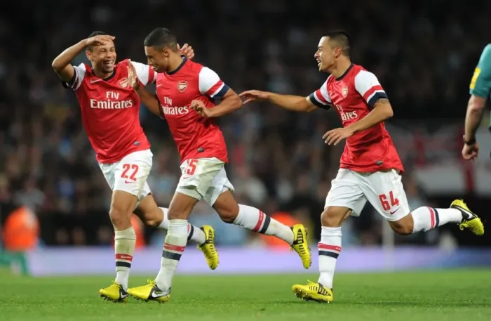Framed Print : Arsenal's Oxlade-Chamberlain Scores Second Goal Against Coventry City in Capital One Cup (2012-13)