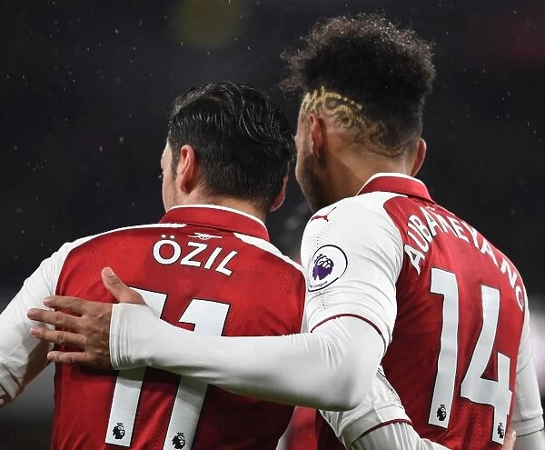 Arsenal's Ozil and Aubameyang in Action: Arsenal v Everton, Premier League 2017-18