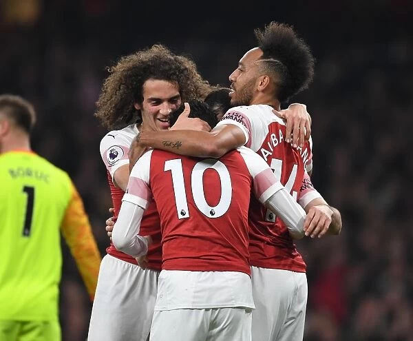 Arsenal's Ozil, Aubameyang, and Guendouzi Celebrate Goal vs Bournemouth (2018-19)