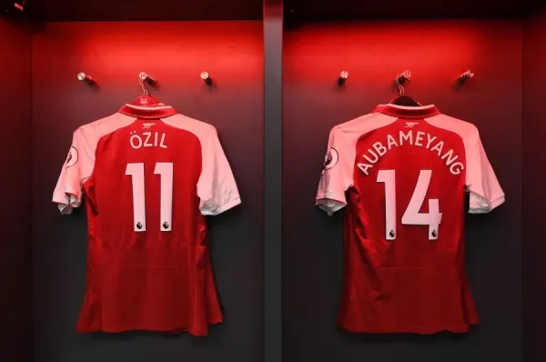 Arsenal 2017-18 Ozil and Aubameyang Jerseys Art Prints