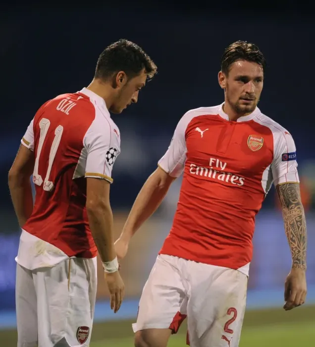 Framed Print : Arsenal's Ozil and Debuchy: A Moment from the Dinamo Zagreb Showdown (2015-16) Framed Print : Arsenal's Ozil and Debuchy: A Moment from the Dinamo Zagreb Showdown (2015-16)