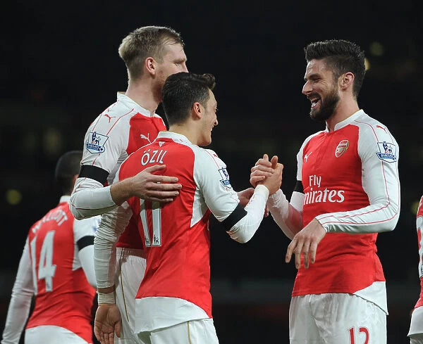 Arsenal's Ozil and Giroud Celebrate Goals Against Bournemouth (2015-16)