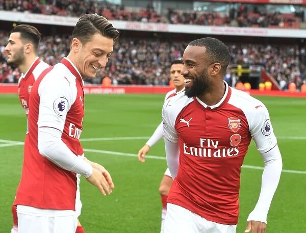Arsenal's Ozil and Lacazette Before Clash Against Swansea City, 2017-18