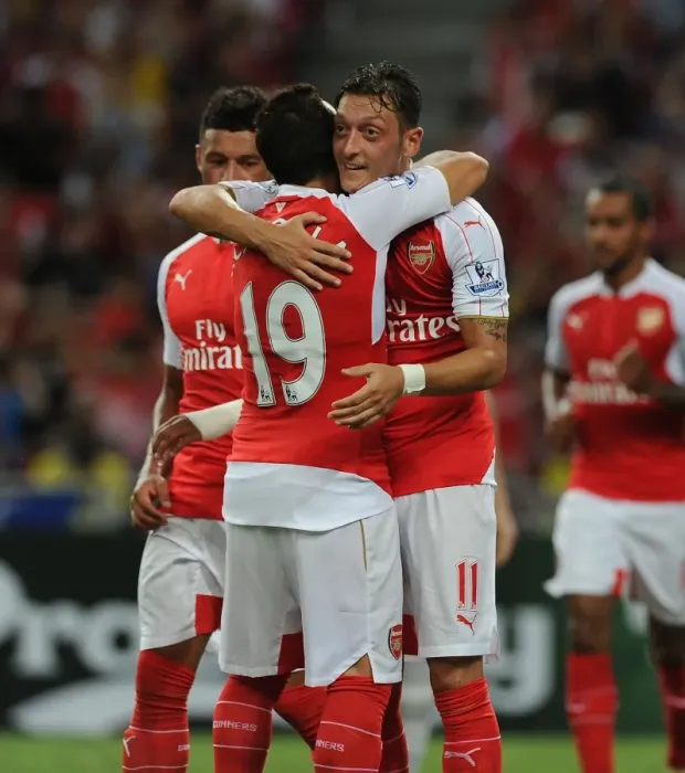 Framed Print : Arsenal's Ozil Scores Hat-Trick: Arsenal Triumphs Over Everton in Barclays Asia Trophy Framed Print : Arsenal's Ozil Scores Hat-Trick: Arsenal Triumphs Over Everton in Barclays Asia Trophy