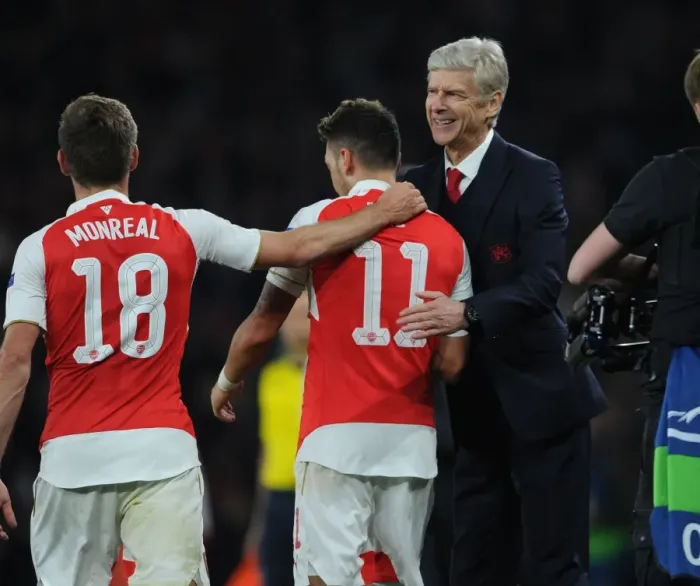 Framed Print : Arsenal's Ozil Scores Stunning Goal Against Bayern Munich in Champions League: Wenger and Monreal Reaction Framed Print : Arsenal's Ozil Scores Stunning Goal Against Bayern Munich in Champions League: Wenger and Monreal Reaction
