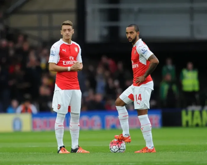 Framed Print : Arsenal's Ozil and Walcott Kick Off Premier League Clash Against Watford Framed Print : Arsenal's Ozil and Walcott Kick Off Premier League Clash Against Watford