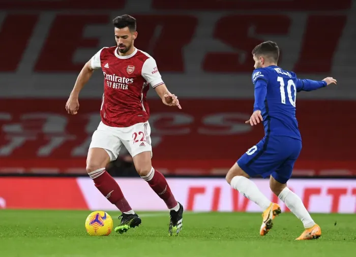 Framed Print : Arsenal's Pablo Mari Faces Off Against Chelsea in Premier League Clash (Arsenal v Chelsea 2020-21)