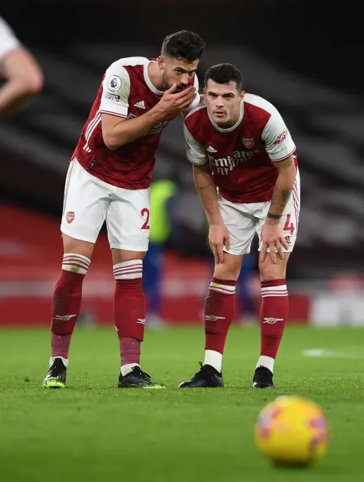 Framed Print : Arsenal's Pablo Mari and Granit Xhaka in Action against Chelsea - Premier League 2020-21
