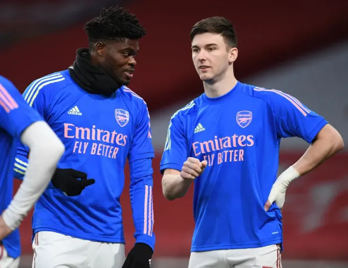 Framed Print : Arsenal's Partey and Tierney: Gearing Up for the Arsenal vs. Liverpool Clash (2020-21)