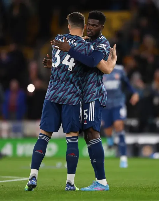 Framed Print : Arsenal's Partey and Xhaka Embrace Amidst Premier League Battle: Wolverhampton Wanderers vs Arsenal (2021-22) Framed Print : Arsenal's Partey and Xhaka Embrace Amidst Premier League Battle: Wolverhampton Wanderers vs Arsenal (2021-22)