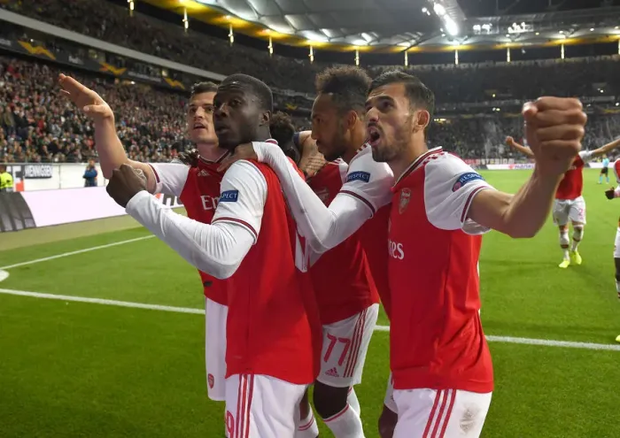 Framed Print : Arsenal's Pepe and Ceballos Celebrate Goals in Europa League Clash vs Eintracht Frankfurt Framed Print : Arsenal's Pepe and Ceballos Celebrate Goals in Europa League Clash vs Eintracht Frankfurt