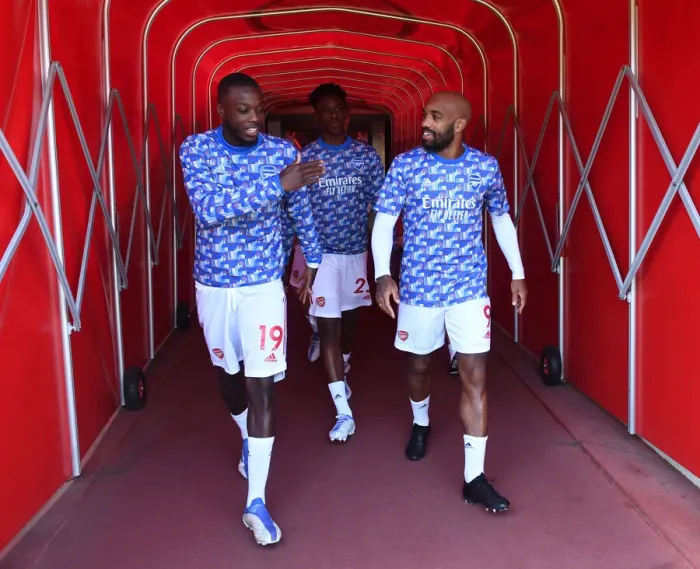 Framed Print : Arsenal's Pepe and Lacazette Before Clash Against Leeds United (2021-22) Framed Print : Arsenal's Pepe and Lacazette Before Clash Against Leeds United (2021-22)