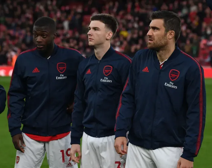 Framed Print : Arsenal's Pepe, Tierney, and Sokratis Prepare for Crystal Palace Clash (2019-20)