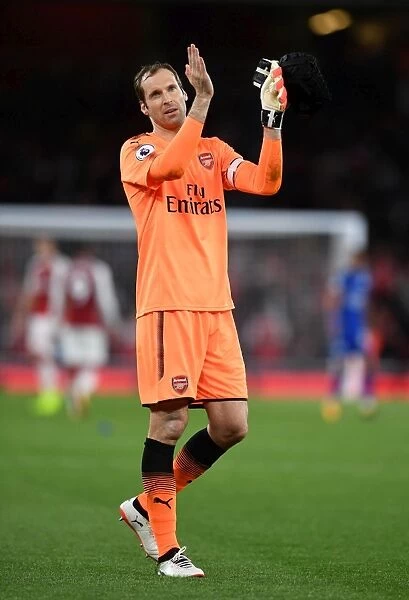 Arsenal's Petr Cech Celebrates with Fans after Arsenal v Leicester City Match, 2017-18