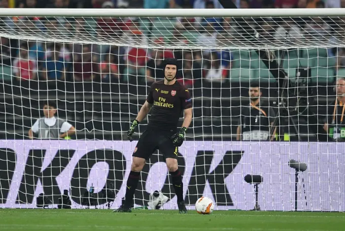 Framed Print : Arsenal's Petr Cech in Europa League Final Showdown Against Chelsea (Arsenal vs. Chelsea, Europa League 2019)