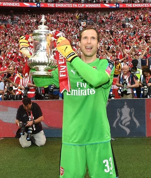 Arsenal's Petr Cech Lifts FA Cup after Arsenal v Chelsea Final Victory