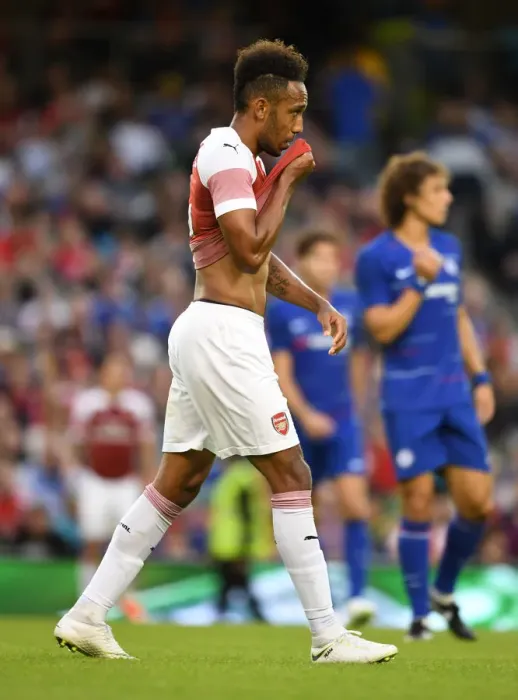 Framed Print : Arsenal's Pierre-Emerick Aubameyang Faces Off Against Chelsea in 2018 International Champions Cup, Dublin Framed Print : Arsenal's Pierre-Emerick Aubameyang Faces Off Against Chelsea in 2018 International Champions Cup, Dublin