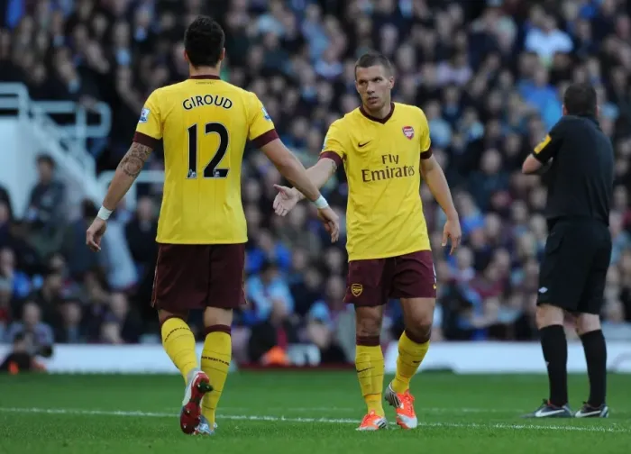 Framed Print : Arsenal's Podolski and Giroud in Action against West Ham United (2012-13)