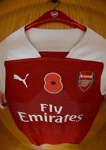 Arsenal's Poppy-Adorned Jerseys in Changing Room Before Arsenal vs. Wolverhampton Wanderers (2018-19)