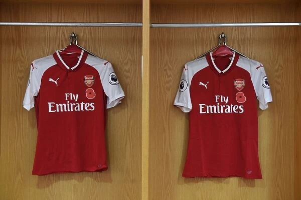 Arsenal's Poppy-Decorated Jerseys in Home Changing Room Before Arsenal v Swansea City, Premier League 2017-18