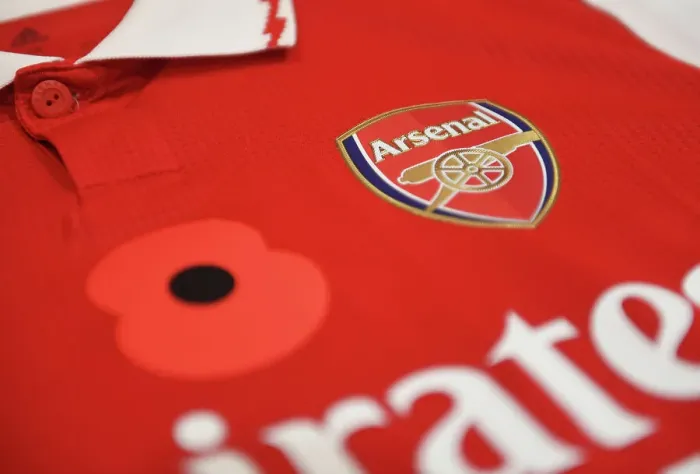 Framed Print : Arsenal's Poppy-Emblazoned Jerseys: Arsenal vs Brighton & Hove Albion, Carabao Cup 2022-23