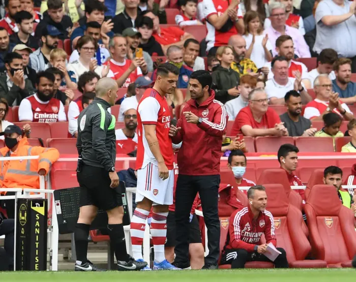 Framed Print : Arsenal's Pre-Season Showdown: Mikel Arteta Guides Xhaka Against Chelsea Framed Print : Arsenal's Pre-Season Showdown: Mikel Arteta Guides Xhaka Against Chelsea