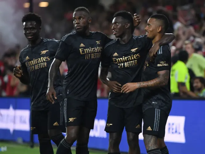 Framed Print : Arsenal's Pre-Season Victory: Nketiah, Jesus, Saka, and Tavares Celebrate Goals Against Orlando City SC Framed Print : Arsenal's Pre-Season Victory: Nketiah, Jesus, Saka, and Tavares Celebrate Goals Against Orlando City SC