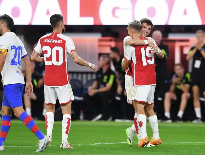 Framed Print : Arsenal's Pre-Season Victory: Trossard Scores Four as Gunners Defeat Barcelona in California