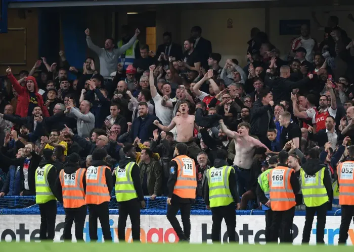 Framed Print : Arsenal's Premier League Triumph: Euphoric Celebrations at Stamford Bridge vs. Chelsea (2021-22) Framed Print : Arsenal's Premier League Triumph: Euphoric Celebrations at Stamford Bridge vs. Chelsea (2021-22)