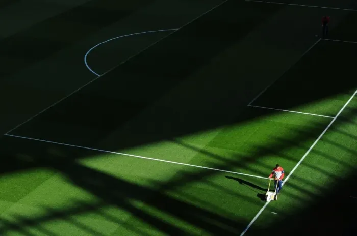 Framed Print : Arsenal's Prepared Emirates Stadium Pitch for Monaco Clash (2015) Framed Print : Arsenal's Prepared Emirates Stadium Pitch for Monaco Clash (2015)