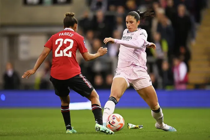 Framed Print : Arsenal's Rafaelle Souza Fends Off Manchester United's Nikita Parris in FA Women's Super League Clash Framed Print : Arsenal's Rafaelle Souza Fends Off Manchester United's Nikita Parris in FA Women's Super League Clash