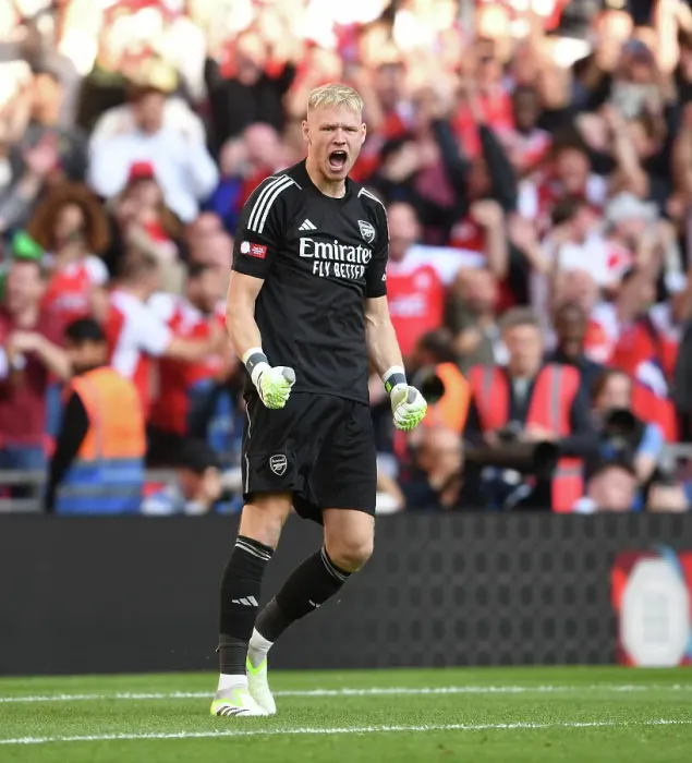 Framed Print : Arsenal's Ramsdale Denies Manchester City from Penalty, Secures Community Shield Victory (2023-24)