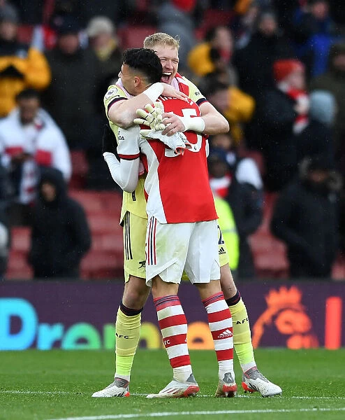 Arsenal's Ramsdale and Martinelli Celebrate Win Against Newcastle United