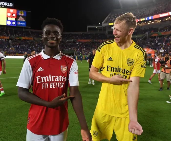 Framed Print : Arsenal's Ramsdale and Saka Clash in Florida Cup Match Against Chelsea