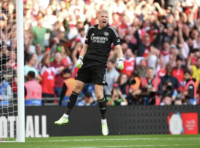 Framed Print : Arsenal's Ramsdale Saves Penalty in Thrilling Community Shield Showdown: Arsenal vs. Manchester City (2023-24)