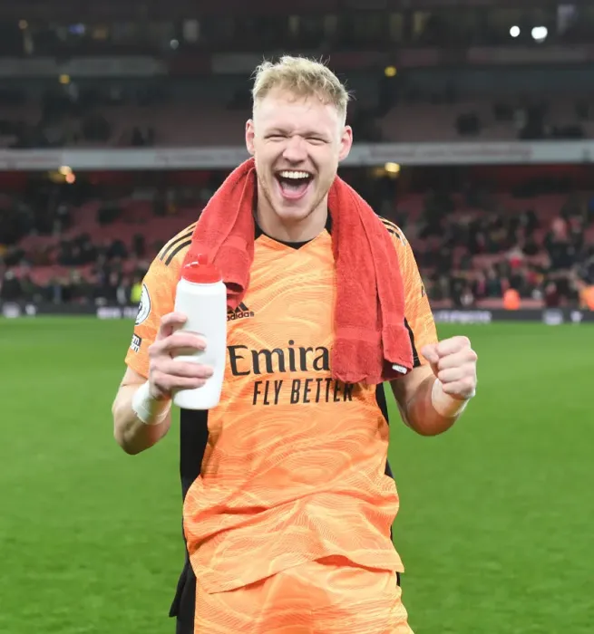 Framed Print : Arsenal's Ramsdale: Savoring Triumph over Leicester City in the Premier League