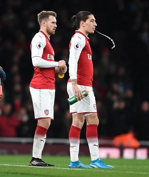 Arsenal's Ramsey and Bellerin in Action against Huddersfield Town, Premier League 2017-18