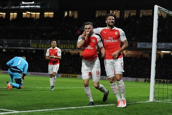 Arsenal's Ramsey and Giroud Celebrate Goals Against Watford (2015 / 16)