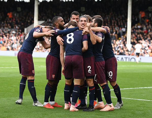 Arsenal's Ramsey, Lacazette, and Bellerin Celebrate Goals Against Fulham (2018-19)