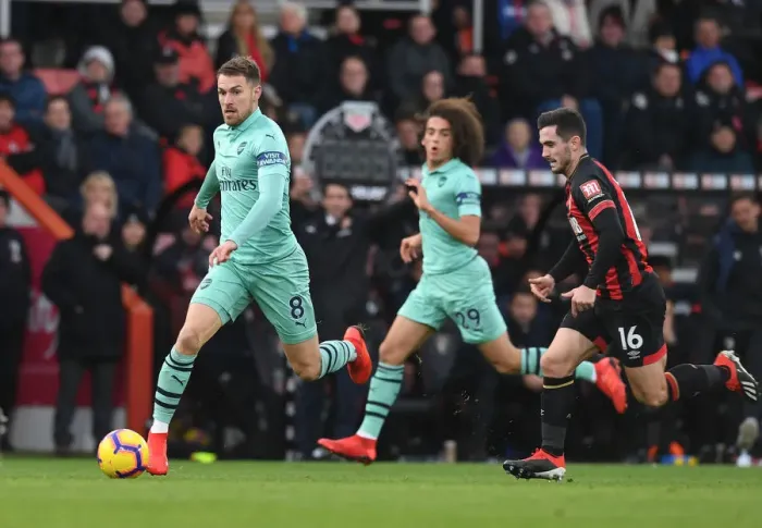 Framed Print : Arsenal's Ramsey Outmaneuvers Bournemouth's Cook in Premier League Clash