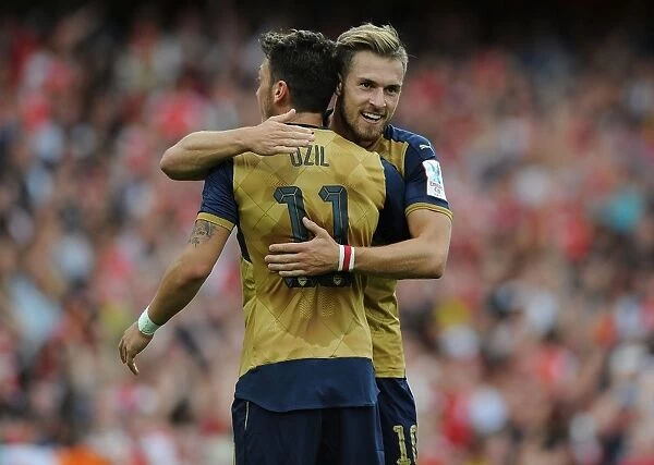 Arsenal's Ramsey and Ozil Celebrate Goals at Emirates Cup 2015 / 16